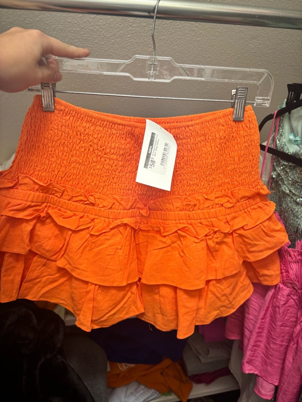 Orange Ruffled Smocked Mini Skirt- NWT